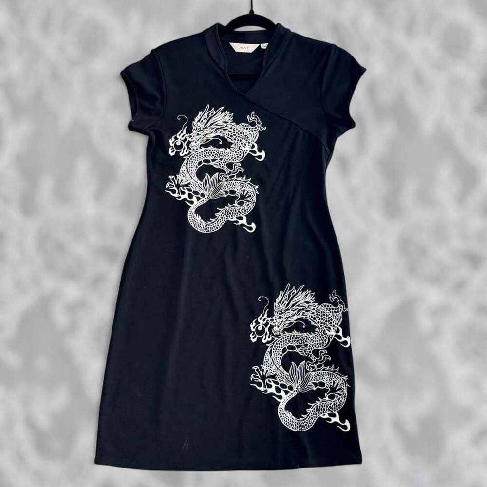 Next Vintage 2000s Reworked Dragon Midi Dress UK 14